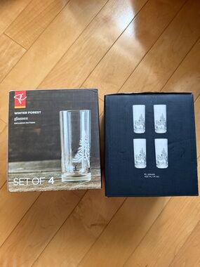 Winter Forest Set of 8 Clear Glass Tumblers